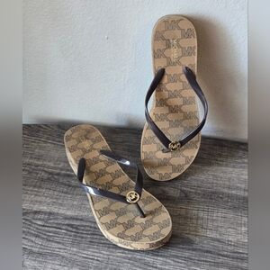 Michael Kors Signature Logo Brown Flip Flops, Women's Size 10
